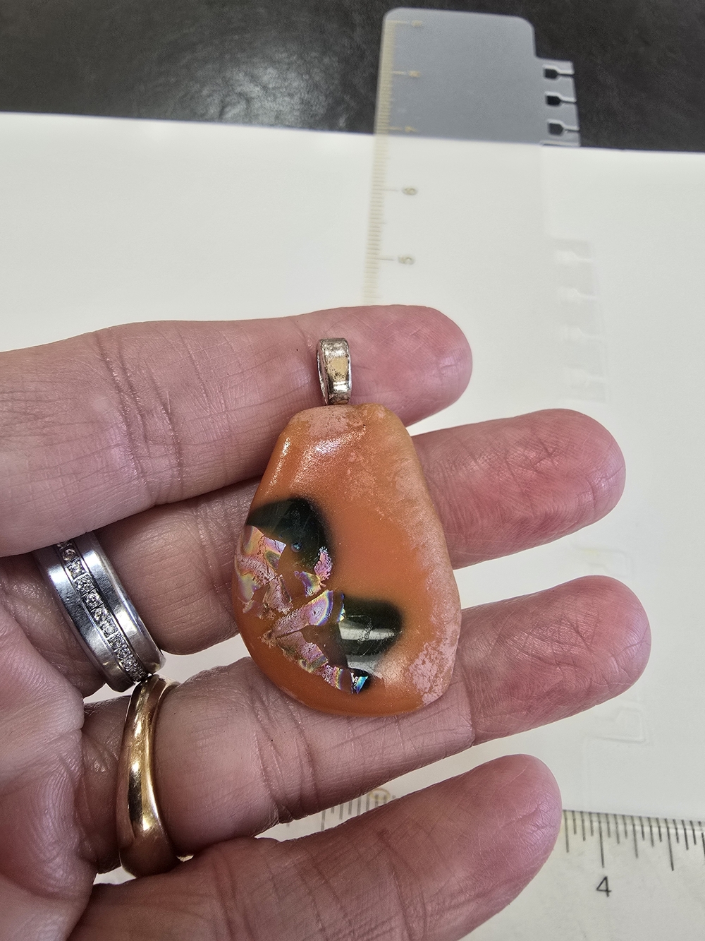 Handmade Orange Dichroic Glass Pendant Necklace